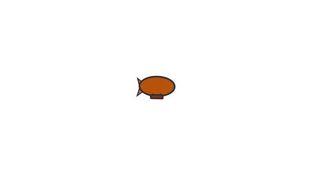 Orange blimp airship moving slowly across the screen in this simple minimalist 2d animated digital motion graphic video clip