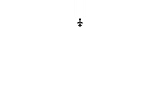 Minimalist skeleton fish icon moving vertically in this clean graphic animation video clip showing digital motion for modern design projects