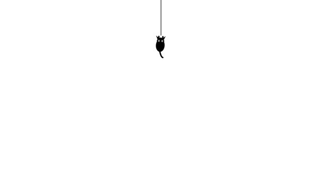Minimalist black cat silhouette hanging from a thin vertical line in this creative digital motion animation video clip design
