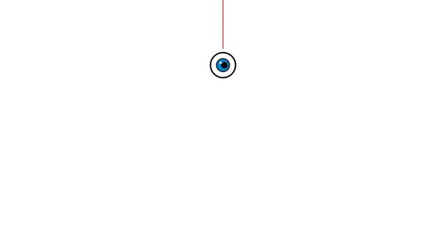 Blue human eye icon suspended by a thin red line in this minimalist graphic design motion animation video clip