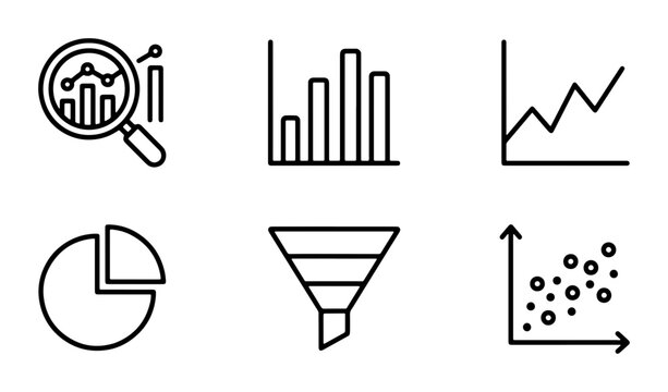 Data Visualization Icons: Charts, Graphs, Analytics, Statistics, Pie Chart, Scatter Plot