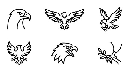 Naklejka premium Eagle Icons Set, Majestic Bird Graphics, Heraldic Symbols, Vector Art Collection