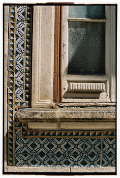 Vintage Window with Decorative Ceramic Tile Facade