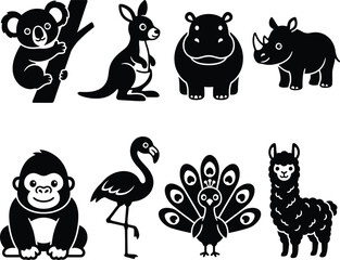 Fototapeta premium A elaborate selection of various wild animal silhouettes arranged in a neat grid design.