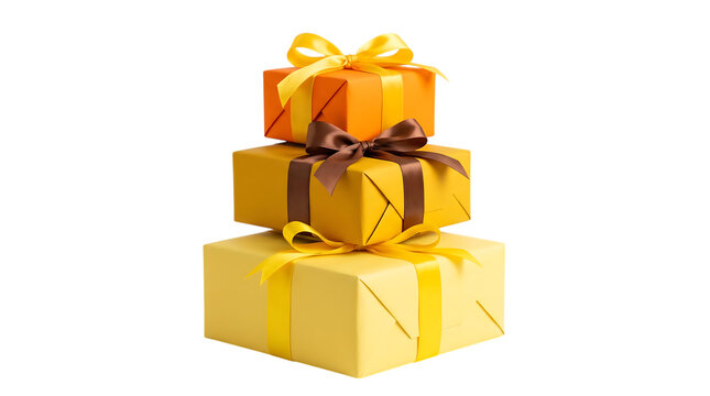 Halloween gift giving stack of autumn colored presents with ribbons