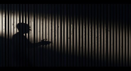 Fototapeta premium Shadow of person holding handgun on wooden wall