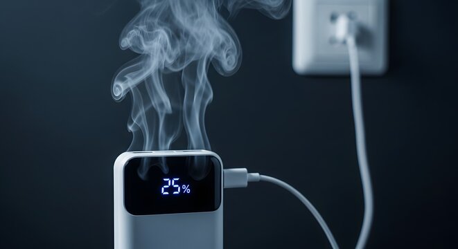 Smoke rising from portable power bank