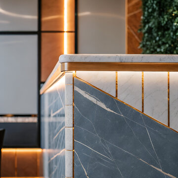 Marble wall with gold accents a detailed interior architectural photo with a scenic background stone