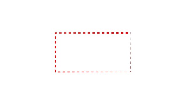 Dotted line rectangle frame red color 4k illustration. White background  minimal border path moving beautiful 4k illustration.