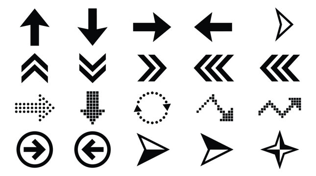 Adobe Illustrator ArtworkArrows big black set icons. Arrow icon. Arrow vector collection. Arrow. Cursor. Modern simple arrows. Vector illustration.