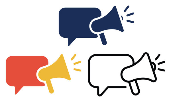 Upvote and downvote speech bubble icons with megaphones isolated