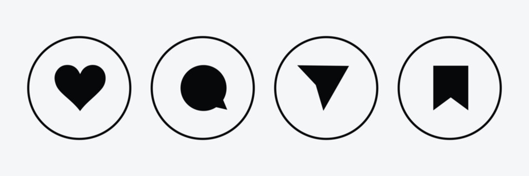 Instagram icons. like, comment, share, save. vector illustration isolated on white background . Vector Illustration . EPS 10 .