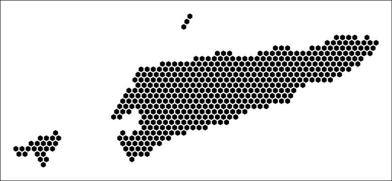 Timor-Leste hexagon map. Plain black and white dotted shape template. Country tiny hexagon cells. Timor-Leste flat honeycomb template. Vector Illustration.