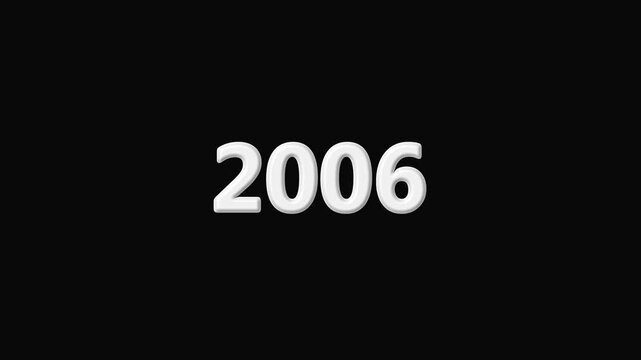 Adam-style counter animation from 2000 to 2006 on a black background. "Rolling year counter transition effect for history videos". Loop animation of old year counter and new year arrival.