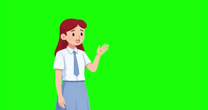 1080p HD green screen animation of a friendly high school student explaining with natural gestures. Perfect for education, e-learning, presentations, YouTube, social media, and motion graphics.