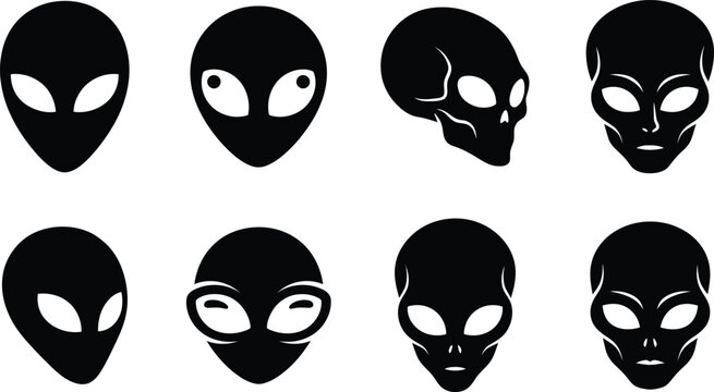 Alien Head Silhouette Vector Set