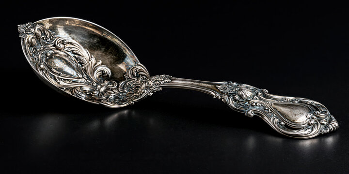 Ornate Silver Spoon on Dark Background