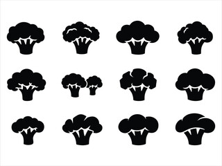 Obraz premium Set of broccoli vegetable icons in black silhouette style with broccoli