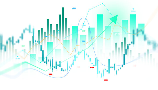 Financial trading dashboard with stock market charts and investment growth graph isolated on transparent background