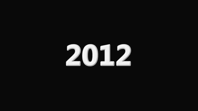 Adam-style counter animation from 2000 to 2012 on a black background. "Rolling year counter transition effect for history videos". Loop animation of old year counter and new year arrival.