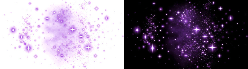 Fototapeta premium Purple sparkle background with glowing stars and glitter dust featuring PNG, Transparent and Black Background Versions for design