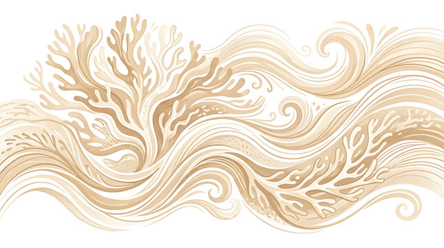 Corals intertwine with rhythmic ocean currents to create a serene and flowing underwater composition.