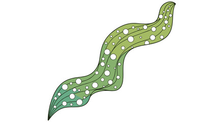 Naklejka premium Abstract green wavy element with white circular patterns and bubbles, suitable for nature, water, or underwater themed graphic designs.