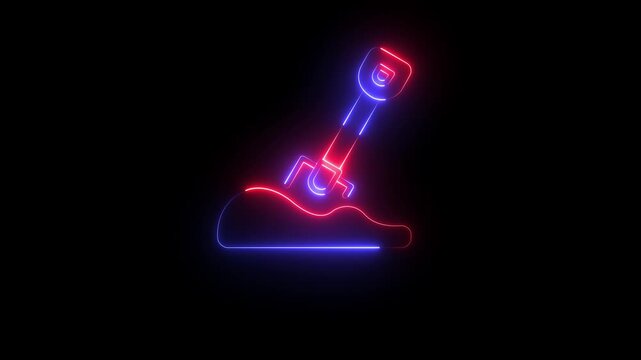 Abstract Neon Excavator Digging Machine Icon on black Background. 4k motion graphics animation.