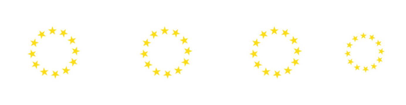 european union flag icon set shown in rounded rectangle and circular shapes with yellow stars flat vector collection