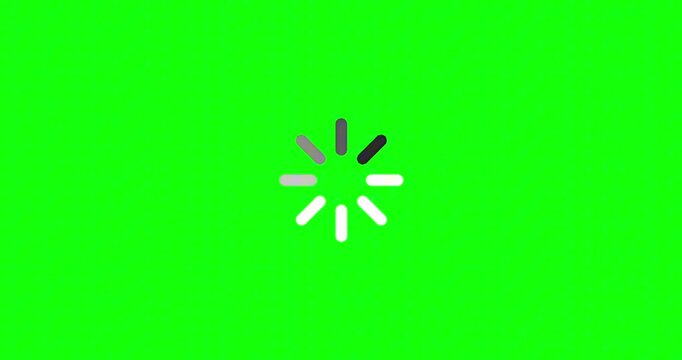Digital progress indicator animation on a vibrant green screen background, signifying data loading or a pending process within a technological user interface 4k