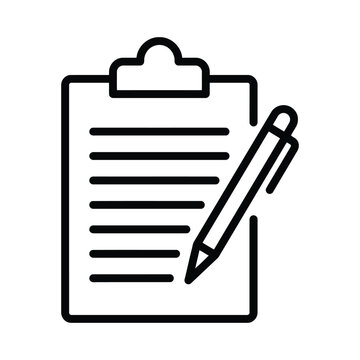 Icon of a clipboard with a pen or pencil