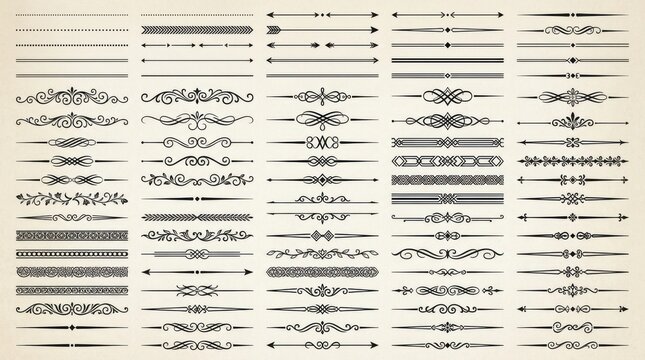 Hand-drawn typographic dividers and section breaks on vintage parchment. Ornate calligraphy separators for certificates, diplomas, and formal docum...