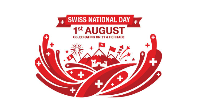 Swiss National Day Celebration Illustration with Flags and Fireworks