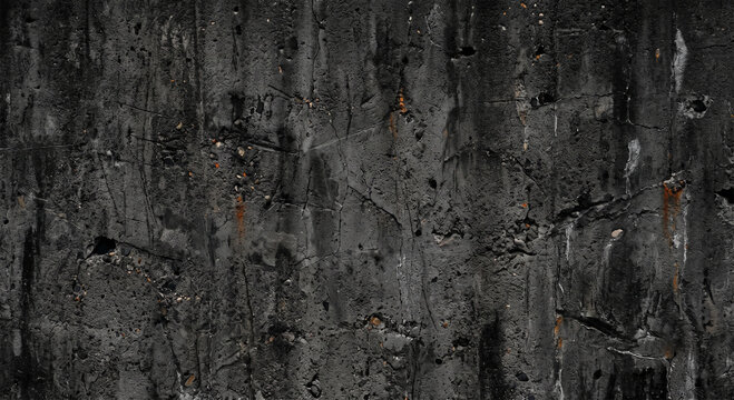 Black Concrete Texture Dark weathered concrete wall with authentic scratches, industrial grunge texture, realistic rough cement surface, seamless high resolution background