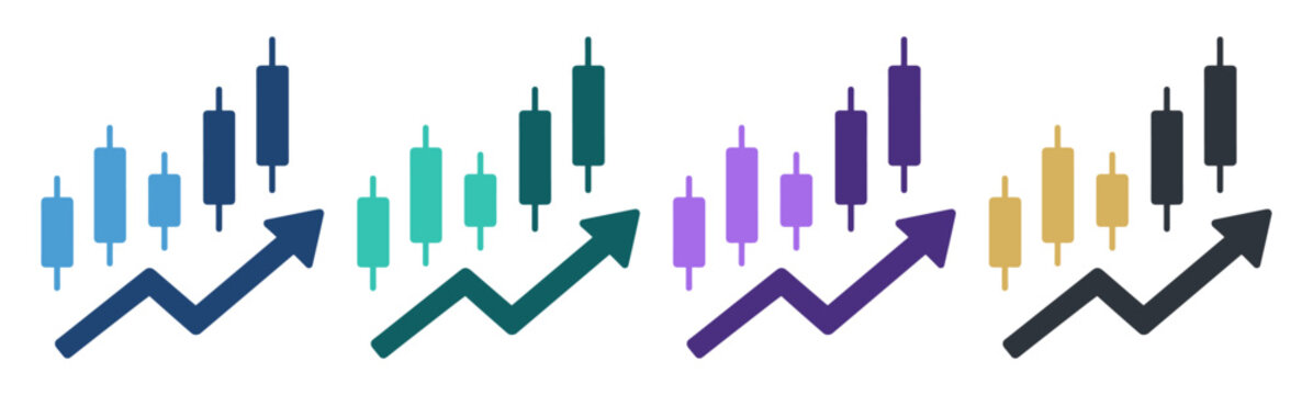 candlestick chart rising arrow market trend icon set on transparent background