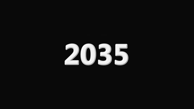 Adam-style counter animation from 2020 to 2035 on a black background. "Rolling year counter transition effect for history videos". Loop animation of old year counter and new year arrival.