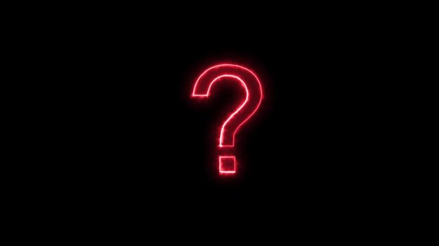 Glowing neon red and blue color question mark sign icon animation quiz confusion mark punctuation interrogative sign education exam sign symbol on black background