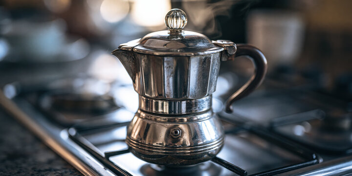 Stainless Steel Moka Pot on Gas Burner