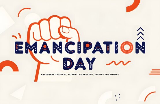 Emancipation day celebration background with raised fist graphic and modern text design