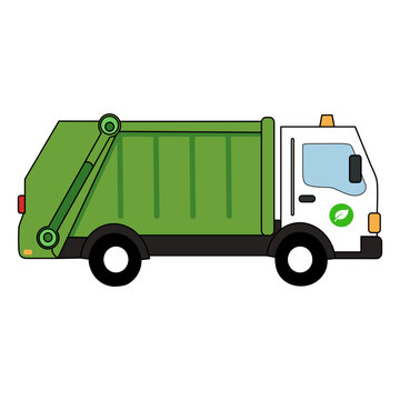 Green garbage truck vector illustration for waste management collection and recycling service