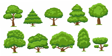 Assorted Green Trees And Shrubs Cartoon Vector Illustration On White Background © Savankar