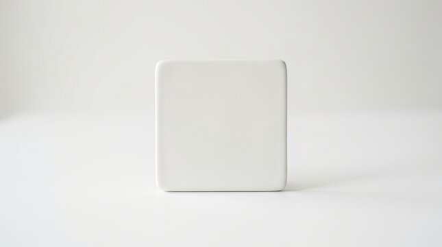 Minimalist white square tile object placed centrally on a clean smooth surface captured with soft natural studio lighting in a high resolution professional product photograph