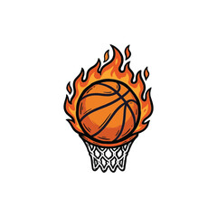 Flaming Basketball Going Through A Hoop With Vibrant Flames And Net Design For Sports Emblem Vector Illustration © graphix