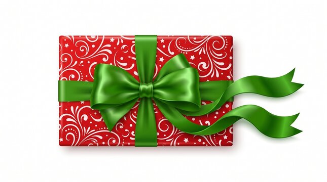 Festive christmas gift box with green ribbon perfect holiday present illustration