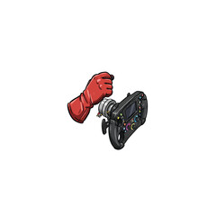 Fototapeta premium An Illustrated Scene Of A Red Gloved Hand Securely Gripping A High Tech Steering Wheel Hub Featuring An Array Of Colorful Buttons And A Digital Vector Illustration