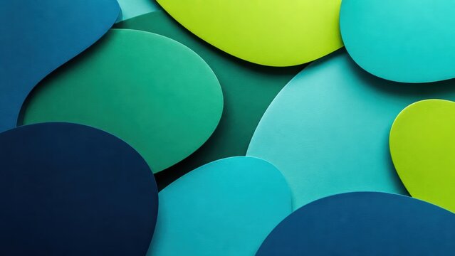 Abstract overlapping circles in teal blue and lime green tones