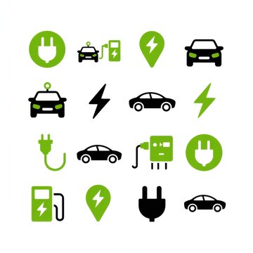 Electric Vehicle Charging and Sustainable Transportation Concept Icons