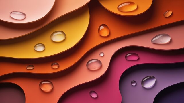 Abstract waves with water droplets warm color palette