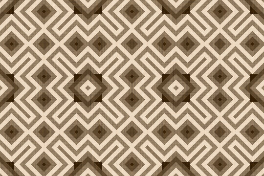 Boho ethno geometric seamless pattern, rhythmic symmetry and tribal-inspired abstract background in neutral earthy brown colors