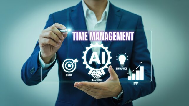 Professional businessman using AI for efficient time management and productivity